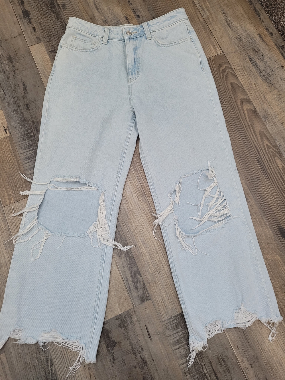 Vervet Los Angeles Size 27 Cotton High Rise Wide Leg Distressed Jeans Light Wash